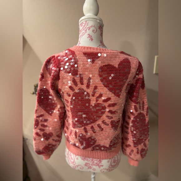 FARM Rio Sequin Heart Sweater in Pink and Red Sz Small - Picture 2 of 9